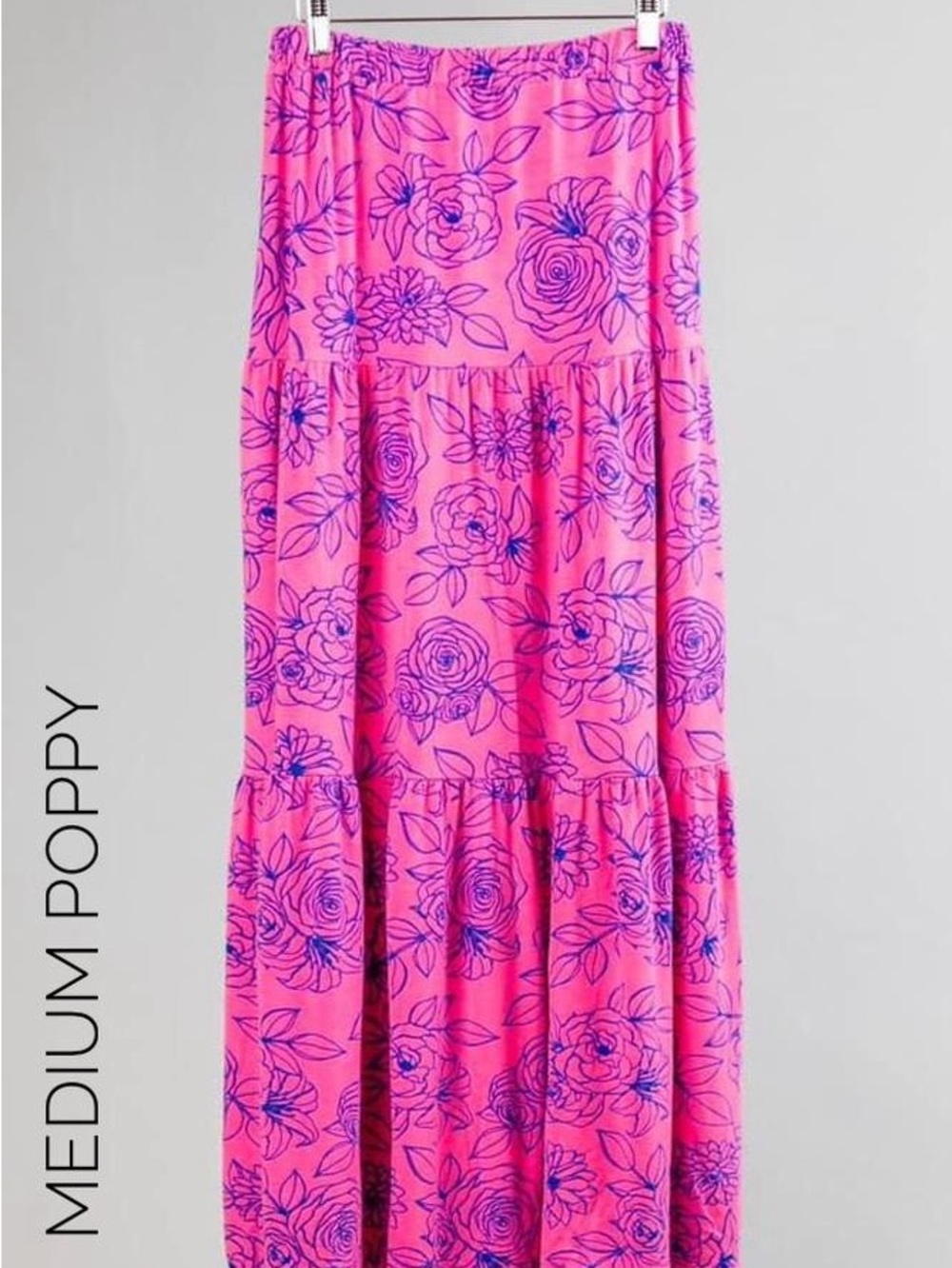 LuLaRoe Poppy Hot Pink Maxi Skirt with Purple Floral Print